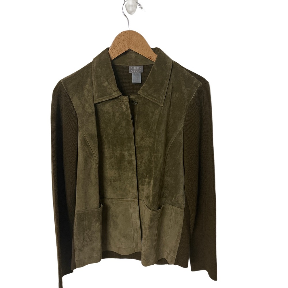 Sigrid Olsen Vintage Women's M Suede Front & Knit Sleeved Mix Blazer/Jacket EUC